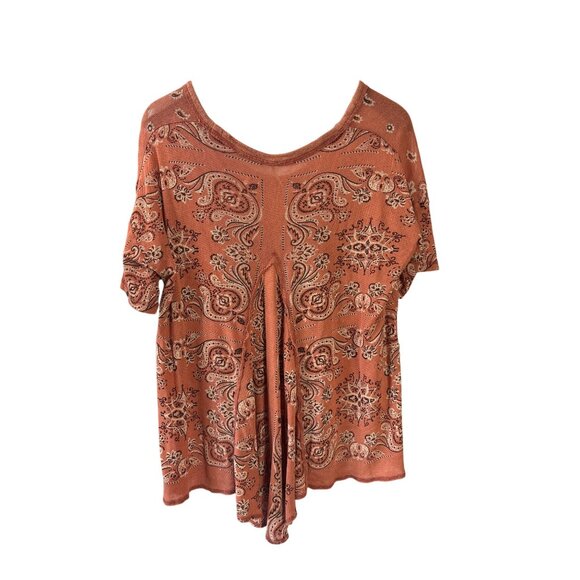 Free People No Matter What Paisley Print Oversized High Low Hem Top XS Cotton - Picture 4 of 9